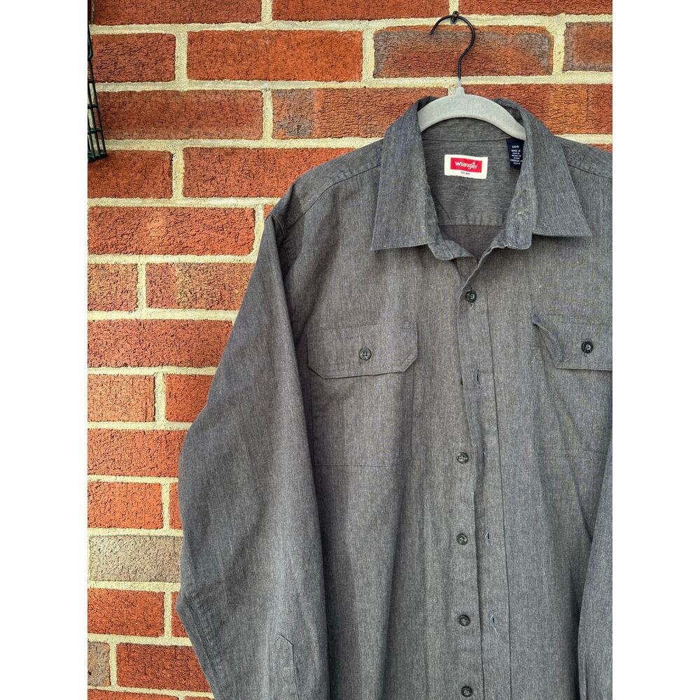 Wrangler Mens Gray Button Front Long Sleeve Shirt Size Large Western Workwear - Picture 5 of 12